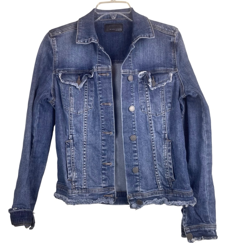 Articles of Society Blue Jean Denim Frayed Edge Jacket Sz Medium - Picture 1 of 14